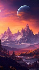 wallpapers of the mountains and planets Generative Ai