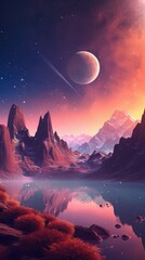 wallpapers of the mountains and planets Generative Ai