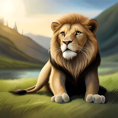 portrait of a lion, photo of a lion isolated on a beautiful background Ai Generated