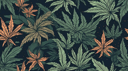 seamless pattern with marijuana cannabis leaf background. Generative AI