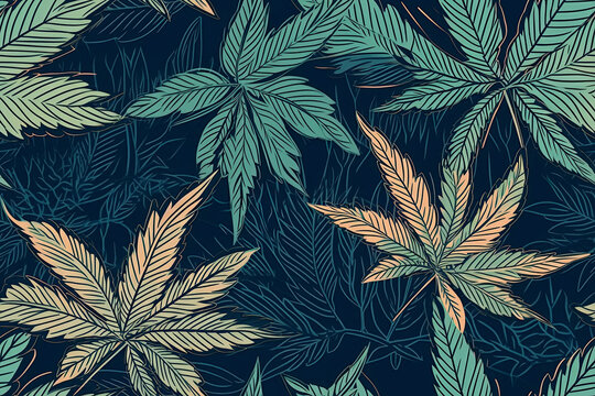 background with marijuana leaves. Seamless pattern with cannabis. Generative AI