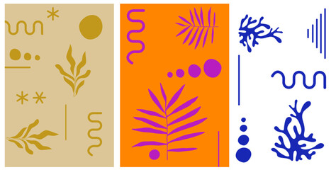 Fototapeta na wymiar Set of creative minimalist hand drawn illustrations for wall decoration, postcard or brochure cover design. Vector design elements. Posters with orange background. Poster