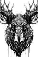 Intricate Pen and ink drawing of a canadian moose head.
(AI-generated fictional illustration)
