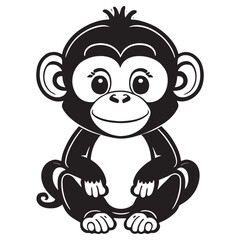 Monkey Vector Clipart Illustration. monkey vector silhouette black and white.