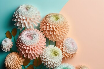 A bunch of pink and white flowers on a blue and pink background, created with Generative Ai Technology