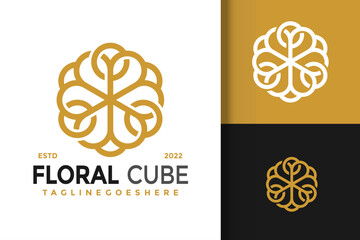 Gold floral logo design vector with editable text