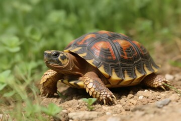 Fototapeta premium Spur thighted turtle Testudo graeca in natural habitat, Generative ai