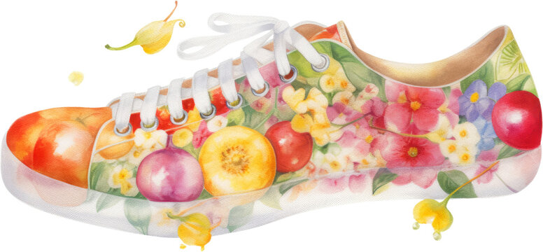 sneaker with flowers watercolor isolated
