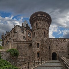 Antique castle Wernigerode in Germany surrounded by cloudy sky
