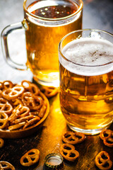 Beer with salty pretzels.