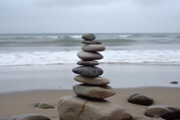 Stack of stones on the beach, Generative ai