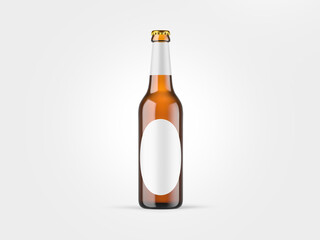 Beer cider or sparkling wine bottle isolated on white background in mock-up version with clean label for designers - 606764137