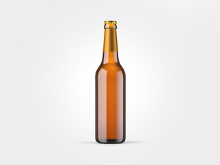 Beer cider or sparkling wine bottle isolated on white background in mock-up version with clean label for designers