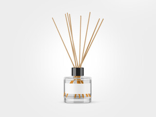 Perfume bottle with scented sticks, mockup with isolated background to be cut out, which can be used for label project presentations.