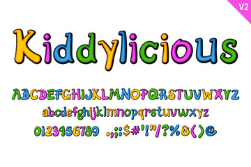 Handcrafted Kiddylicious Letters. Color creative art typographic design