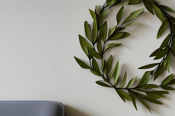 wreath with leaves on the wall in a modern decorated apartment - generative ai
