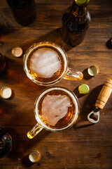 Fresh beer in glasses.