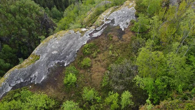 Drone view over the picturesque landscape of Geiranger fjord, Norway