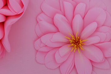 Composition of soft pink petals. Floral wallpaper, top view - generative ai
