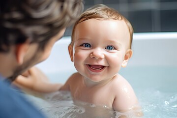 Tender moments in the bath: Father's love and care. Generative AI