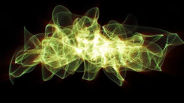 abstract green neon waves in on black background