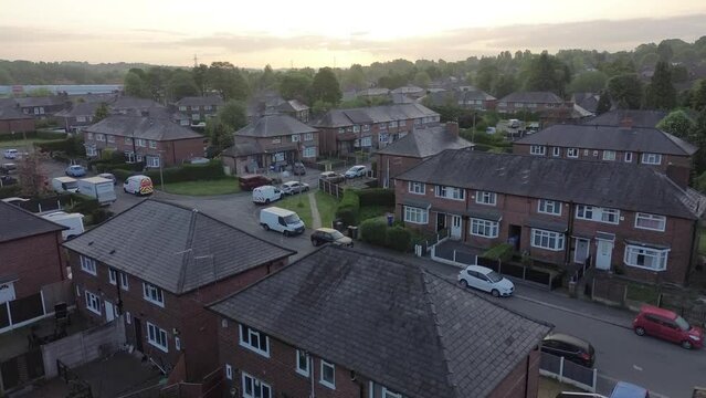 HD30P UK Typical street and houses aerial view morning