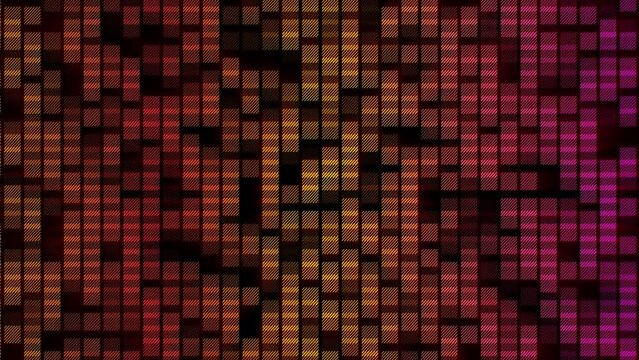 neon abstract orange-red squares waves in on a black background
