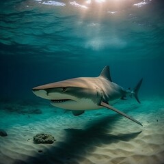 Fototapeta premium selective image of hark swimming and looking for prey to eat in the deep blue of the oceans. Generative ai