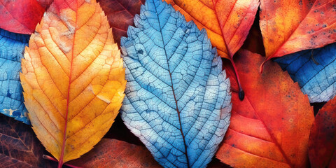 Naklejka na ściany i meble Colorful autumn leaves background. Top view.