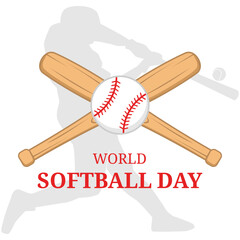 World softball day vector illustrator with man playing baseball silhouette for poster, banner, card, social media post, etc