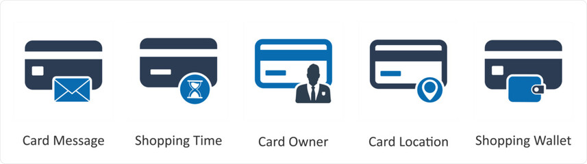 Fototapeta premium A set of 5 Business icon as card message, shopping time, card owner