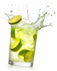 Fototapeta na wymiar caipirinha cocktail splashing isolated on white background