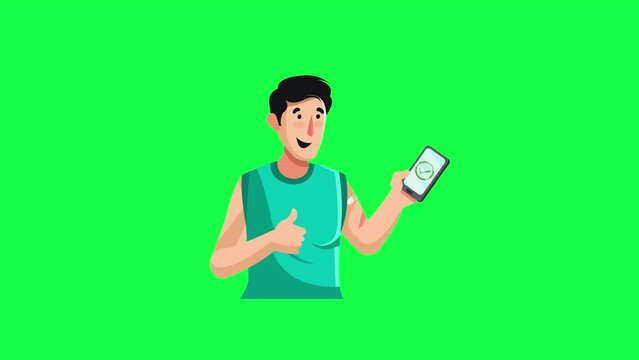 a man character holding with phone animation.  modern cartoon style stock video. Person calling and talking on mobile phone