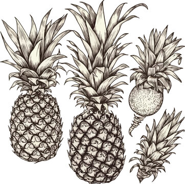 Hand drawn pineapple sketch style vector illustration isolated on white background.