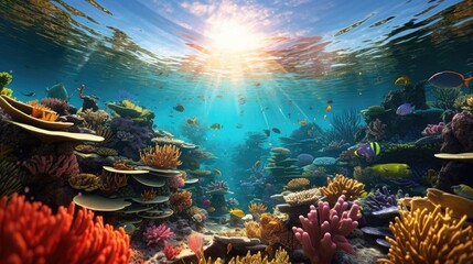 Fototapeta na wymiar Thriving Coral Reef in Clear Ocean Waters