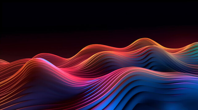 3d electronic music background abstract wave and waves pattern, 3d landscape, in the style of multi-colored minimalism, long exposure generative ai