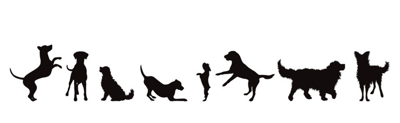 Set of vector silhouette of different dogs on white background. - 606773737