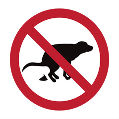 Vector silhouette of no dog poop sign on white background. Prohibition symbol.