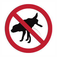 Vector silhouette of no dog peeing sign on white background. Prohibition symbol.