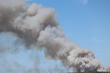 Closeup of a huge grey heavy smoke caused by the Eruption