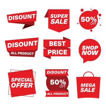 New collection of Sales tags. Vector badges and labels. Red Color Ribbons 