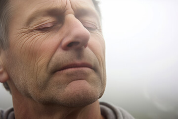 Fototapeta premium Portrait of an elderly man on a background of foggy sky