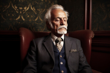 Obraz premium Portrait of a senior man in a suit sitting in a chair