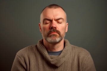 Portrait of a middle-aged man in a sweater on a gray background