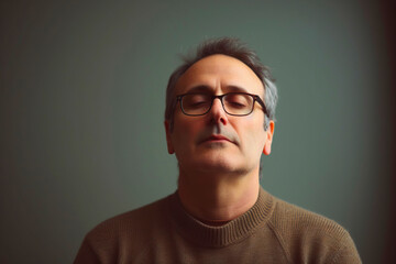 Portrait of a middle-aged man in glasses on a gray background
