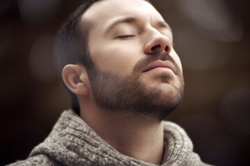 Obraz premium Portrait of a handsome young man with beard and mustache in sweater