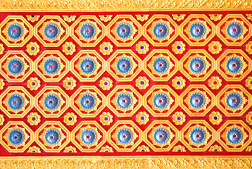 Thai blue traditional flower or kanok pattern wall for temple.