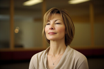Portrait of a beautiful young woman with short hair in the office