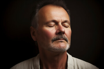 Fototapeta premium Portrait of a senior man with closed eyes on a dark background