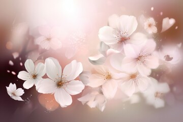 Soft pink abstract background with white flowers, Generative ai